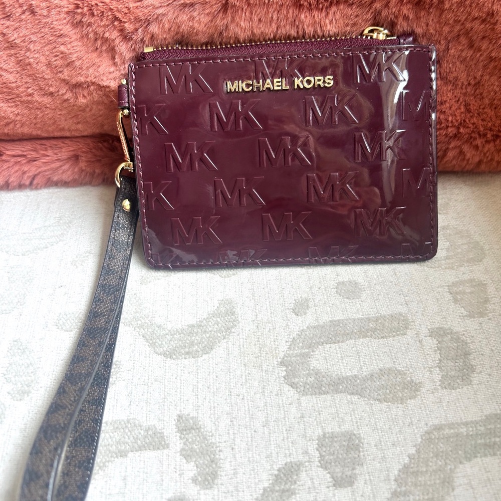 Michael Kors Patent Logo Wristlet - Deep Plum with Gold Hardware